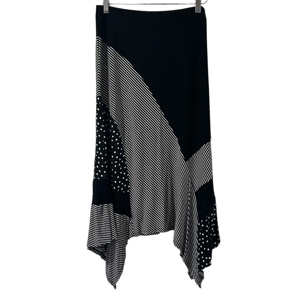 CHICO’S Skirt High Low Polka dots Stripes Black White Chico's size 1 Regular 8 - Picture 1 of 4